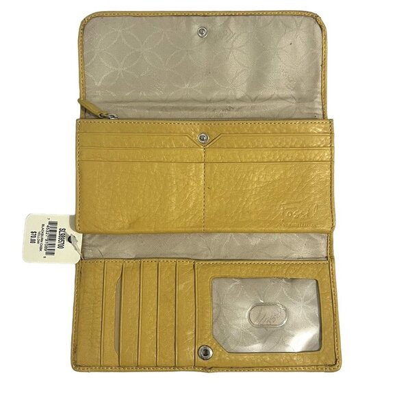 Fossil Yellow Leather Blackburn Checkbook Cover Flap Snap Trifold Wallet 7.5" - Picture 6 of 6